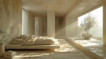 AI generated Bed in Bedroom Next to Window photo