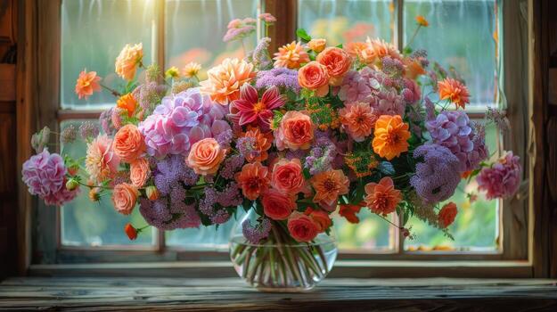 AI generated Colorful Flowers in a Vase photo