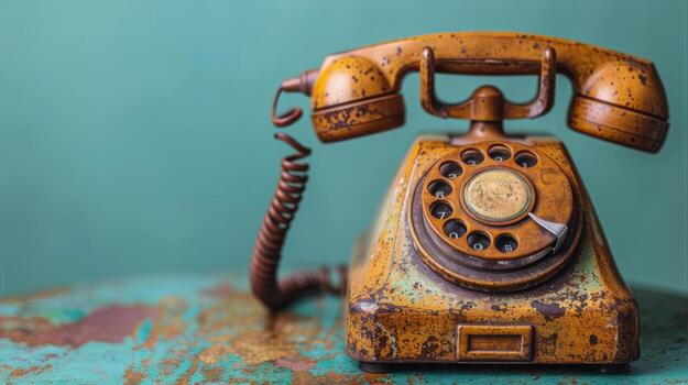 AI generated Rusted Old Phone on Table photo