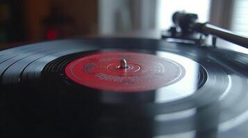 AI generated Record Player on Wooden Table photo