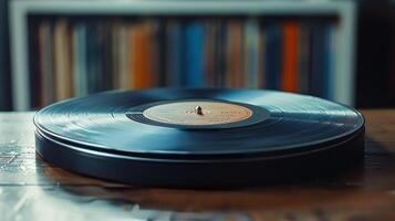 AI generated Record Player on Wooden Table photo