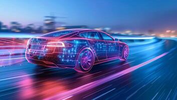 AI generated car on the road with motion blur background photo