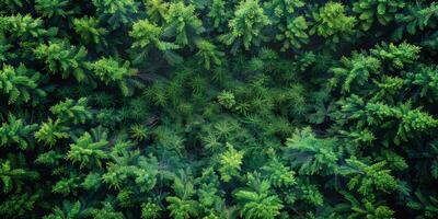 AI generated Background of green coniferous tree top view. Nature concept. photo