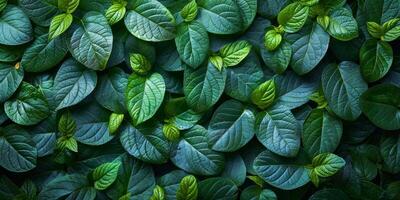 AI generated Green leaves texture background. Top view, flat lay, copy space photo