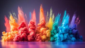 AI generated Rainbow of colors explosion on dark background, holi festival concept photo