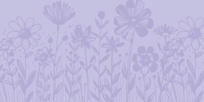 Postcard, Banner, Poster with Flowers and Grass with Space for Doodle Style Text vector