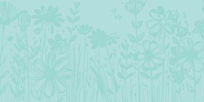 Postcard, Banner, Poster with Flowers and Grass with Space for Doodle Style Text vector