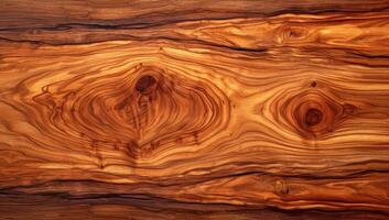 AI generated Stunning wood grain texture showing intricate patterns and swirls. Abstract natural background of polished olive wood surface. photo