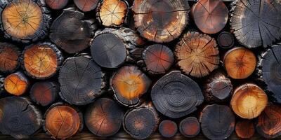 AI generated Detailed and vibrant display of wooden logs texture photo
