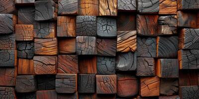 AI generated Artistic arrangement of wooden blocks exhibiting natural textures photo