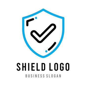 a shield with a blue shield and a logo for shield logo. vector file eps10 abstract line art design