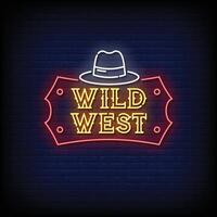 Neon Sign wild west with brick wall background vector