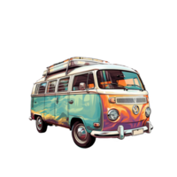 ai gegenereerd kleurrijk retro busje camper auto modern knal kunst stijl, retro busje camper auto sticker, pastel schattig kleuren, PNG