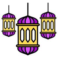 purple and yellow Islamic lantern illustration for Ramadan, Eid al-Adha, Eid al-Fitr cute simple flat design vector