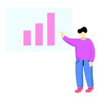 character illustrations making bar chart themed presentations in a company or business, discussing strategy, evaluation meetings vector