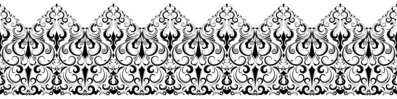 Black scroll flower border on white background. Beautiful Ethnic hand drawn artwork style design with watercolor, trend, texture, vintage hand drawn style. vector