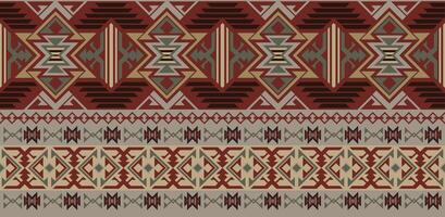 Seamless pattern of geometric Aztec style in crimson ethnic colors. vector