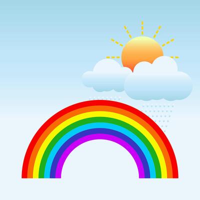 Rainbow colors and rain clouds with sun at the time of rain during the rainy season