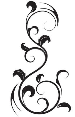abstract branch black vintage scrolling flowers for graphic elements on white background