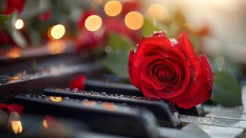 AI generated Red Rose on Top of Piano photo