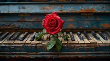 AI generated Red Rose on Top of Piano photo