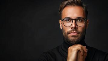 AI generated Man Wearing Glasses and Black Shirt photo