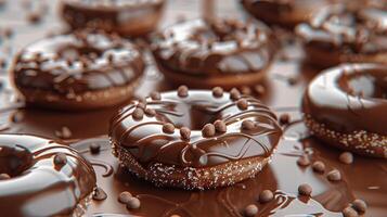 AI generated Chocolate Donuts With Chocolate Frosting and Sprinkles photo