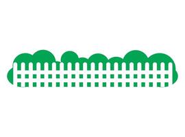 Cartoon Green Lush Behind White Fence Icon vector