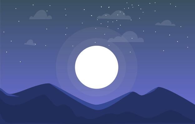 Night Mountain Landscape With Full Moon Clouds And Stars