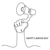 Continuous One line art happy labour day  vector art illustration design.