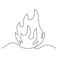 Continuous line drawing of fire Flame linear icon Vector illustration