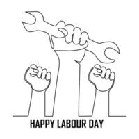 Continuous One line art happy labour day  vector art illustration design.