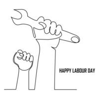 Continuous One line art happy labour day  vector art illustration design.