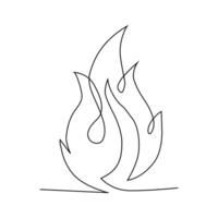 Continuous line drawing of fire Flame linear icon Vector illustration