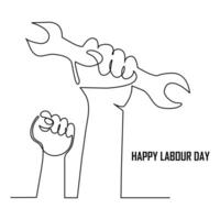 Continuous One line art happy labour day  vector art illustration design.