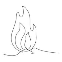 Continuous line drawing of fire Flame linear icon Vector illustration