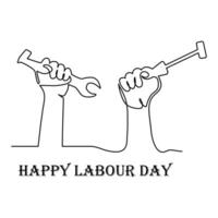 Continuous One line art happy labour day  vector art illustration design.