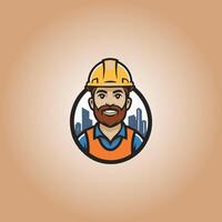 Logo construction worker flat in circle vector