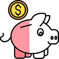 cerdito banco lleno medio cortar icono vector