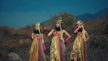 drie Dames in traditioneel Indisch kleding het uitvoeren van een dans buitenshuis video