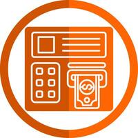 Cajero automático máquina glifo naranja circulo icono vector