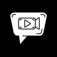 vídeo charla glifo invertido icono vector