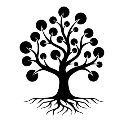 Tree silhouette with root vector decoration
