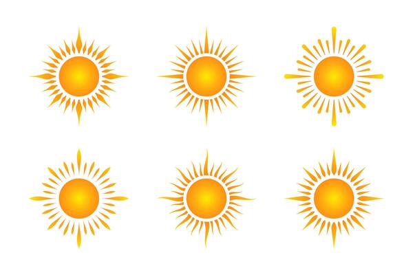 Set of gradient yellow sun vector design