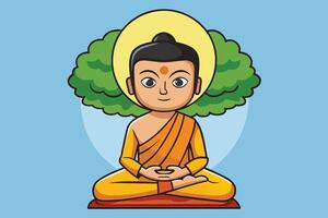vector ilustración de Siddhartha gautama ilustrado debajo bodhi árbol, iluminación de el Buda debajo el bodhi árbol