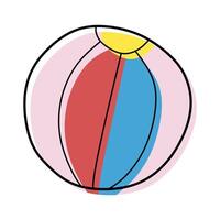 Hand drawn Doodle Colorful Beach Ball. Vector illustration Graphic Element. Holiday and Vacation Concept, Recreational Toy Isolate on White. Outline Colorful Design Art, Summer Activity.