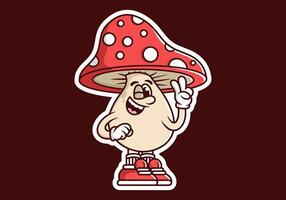 Mascot character of mushroom with hand form a symbol of peace. Red color vector