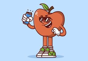 Character illustration of apple holding a beer can vector