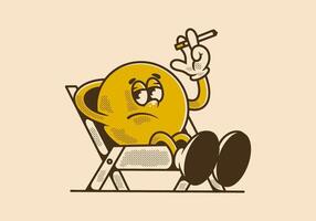 Vintage character of a ball head sitting on a folding chair with an annoyed face vector