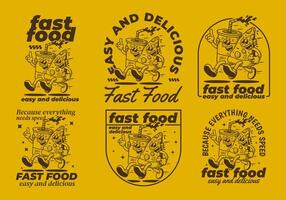 Fast food, easy and delicious. Character illustration of running pizza and soft drink vector